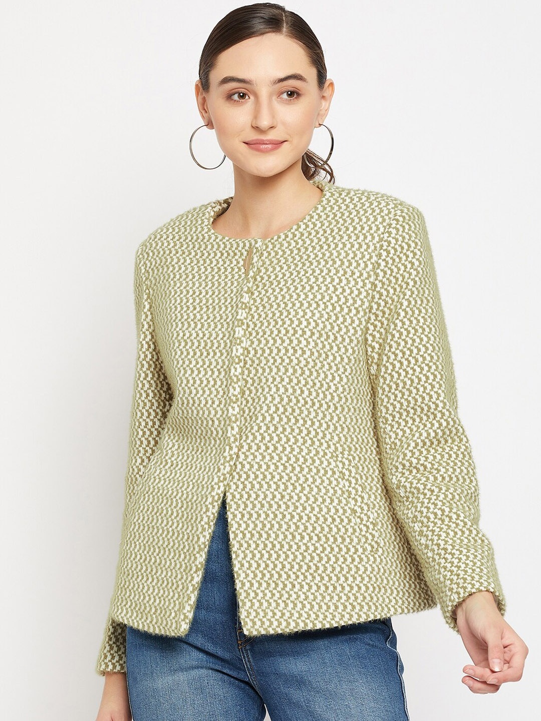

Madame Women Printed Overcoat, Green