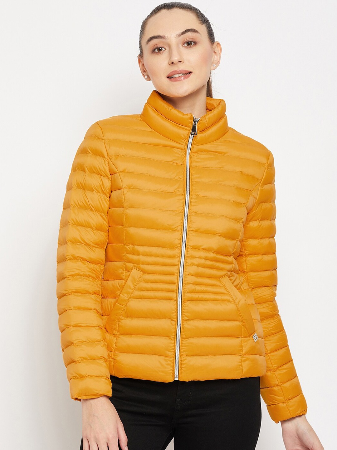

Madame Women Gold-Toned Mock Collar Puffer Jacket
