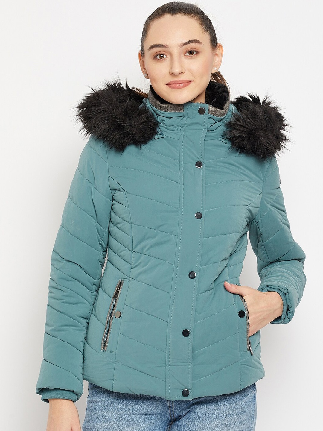 

Madame Women Blue Solid Parka Jacket