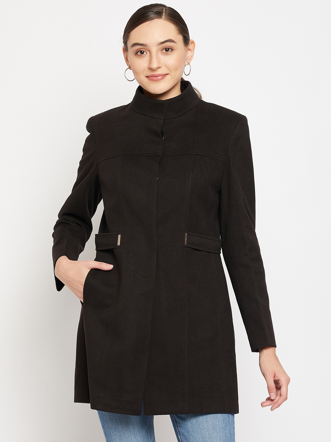 

Madame Women Black Solid Coat