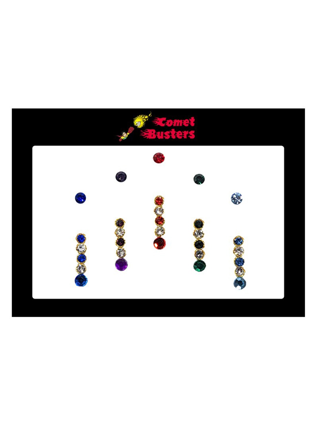 

Comet Busters 5 Pcs Embellished Reusable Designer Bindis - Multicoloured, Multi