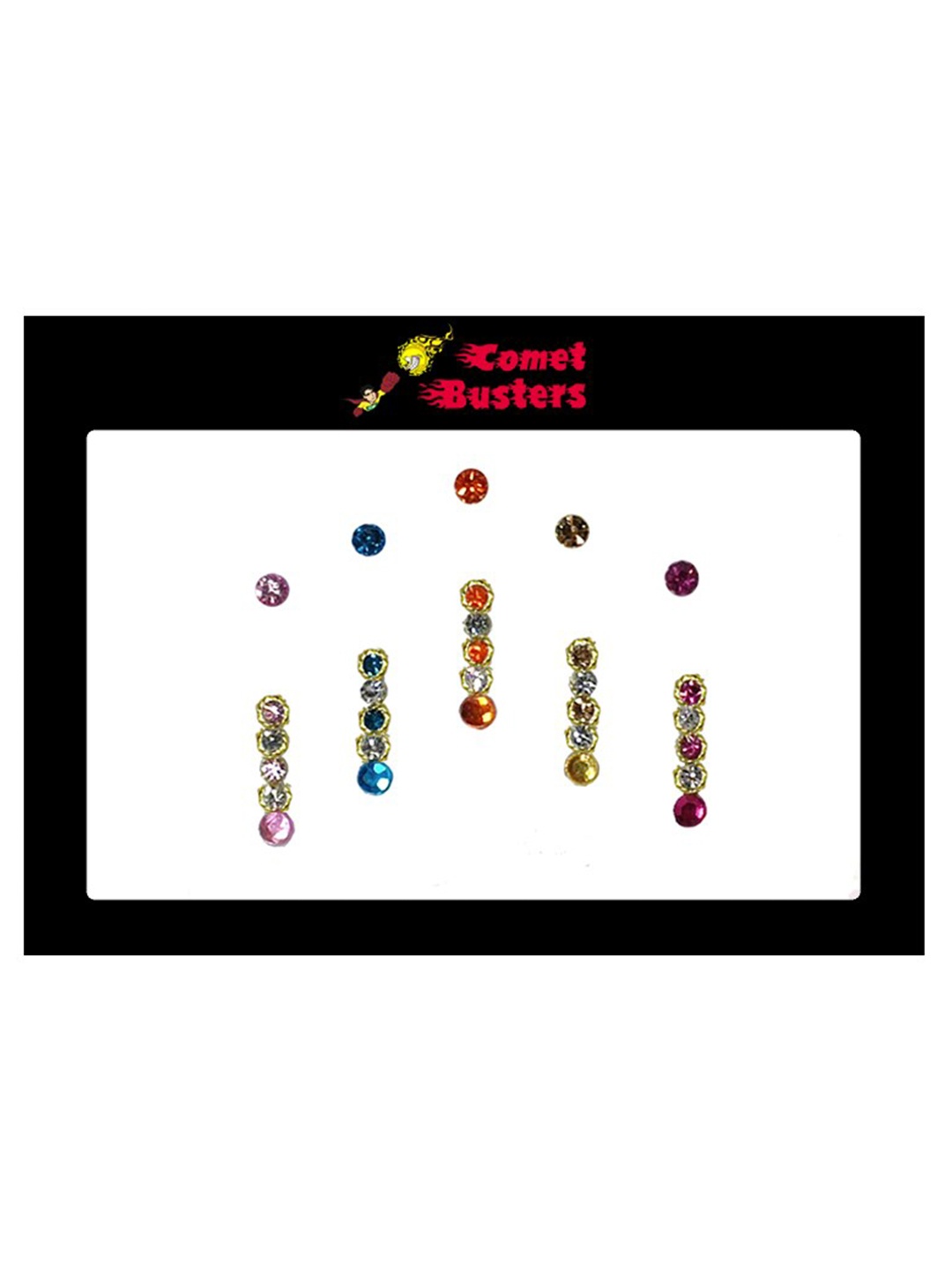 

Comet Busters 5 Pcs Embellished Reusable Designer Bindis - Multicoloured, Multi