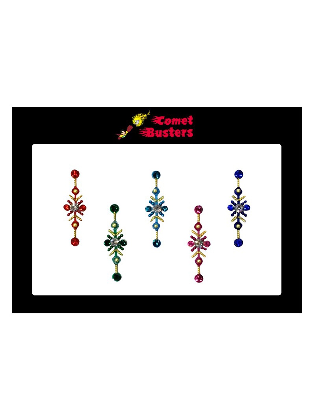 

Comet Busters 5 Pcs Embellished Reusable Designer Bindis - Multicoloured, Multi