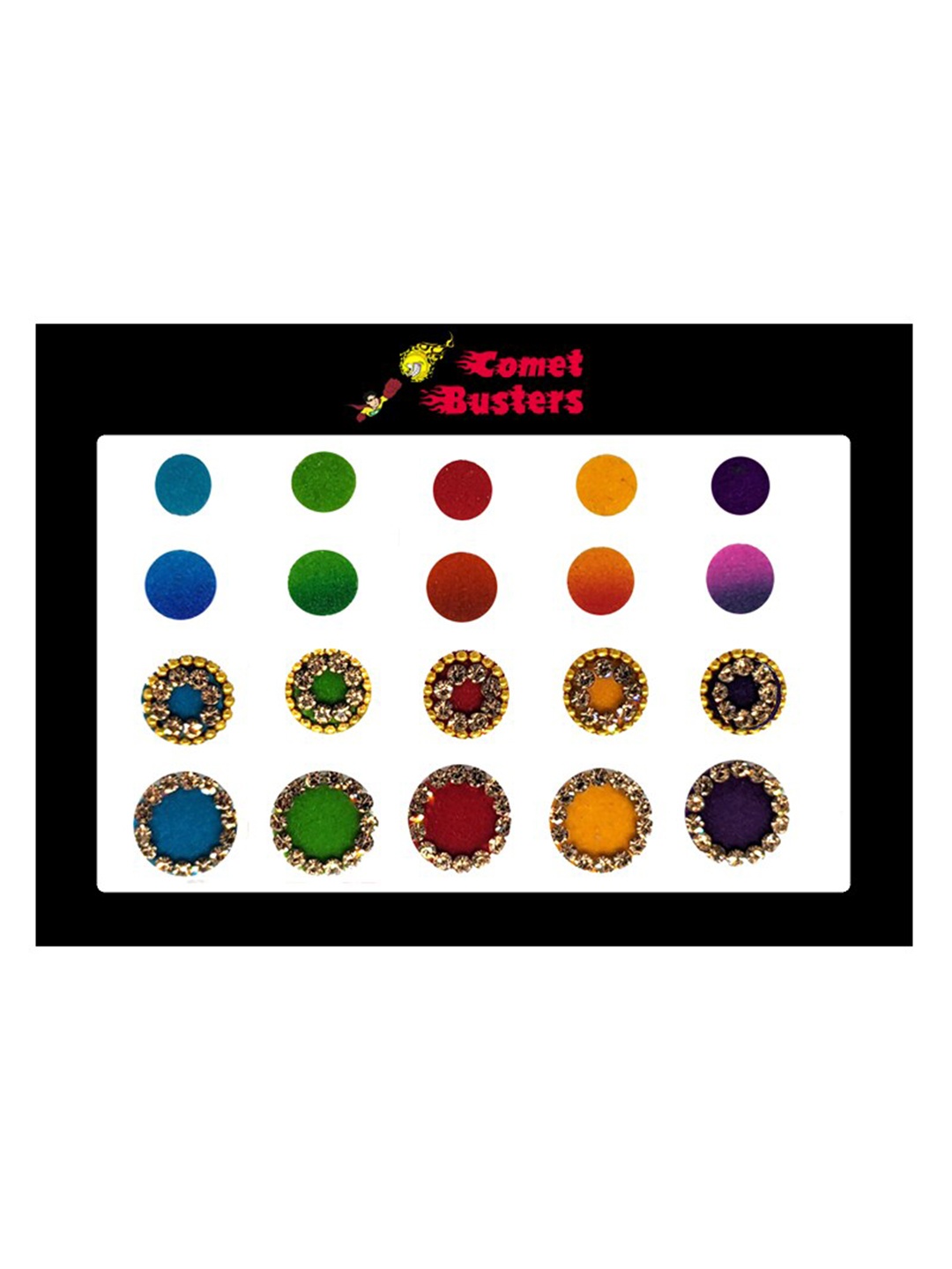 

Comet Busters 20 Pcs Embellished Reusable Designer Bindis - Multicoloured, Multi
