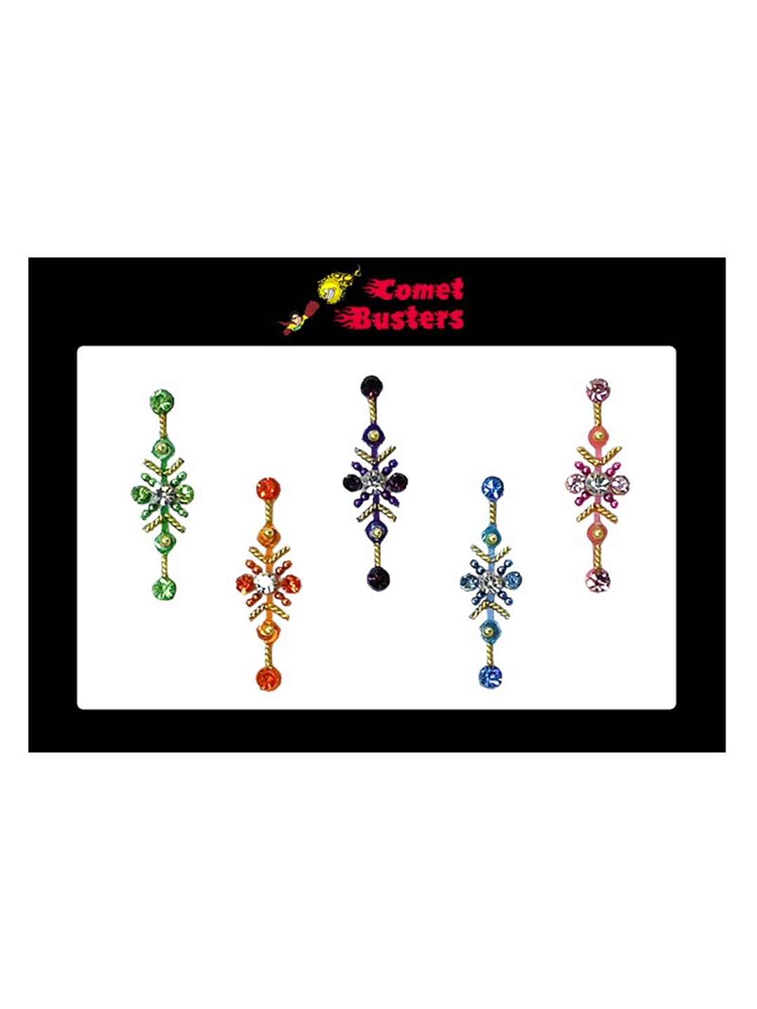 

Comet Busters 5 Pcs Embellished Reusable Designer Bindis - Multicoloured, Multi