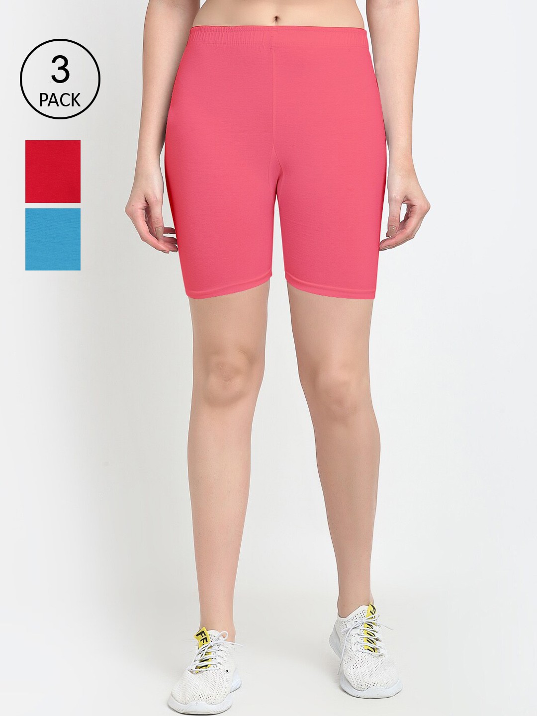 

GRACIT Women Pack of 3 Cycling Sports Shorts, Red