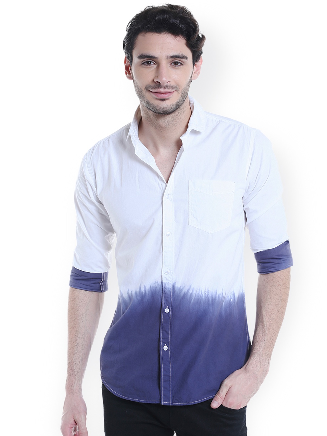 

Campus Sutra Men White & Blue Standard Fit Dyed Casual Shirt