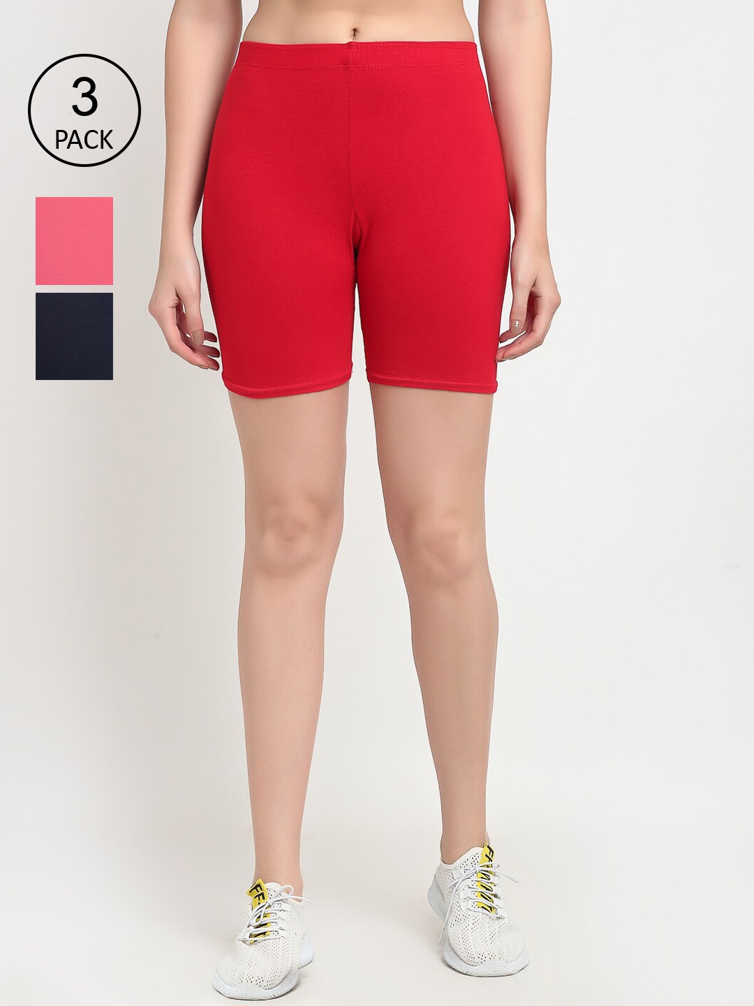 

GRACIT Women Pack Of 3 Cycling Sports Shorts, Red