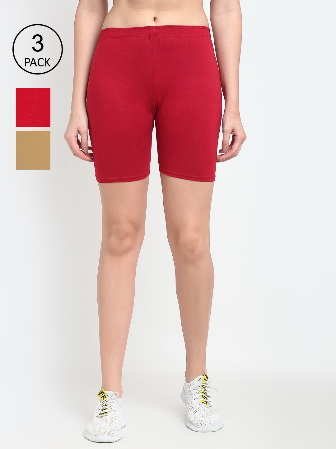 

GRACIT Women Pack of 3 Cycling Sports Shorts, Red