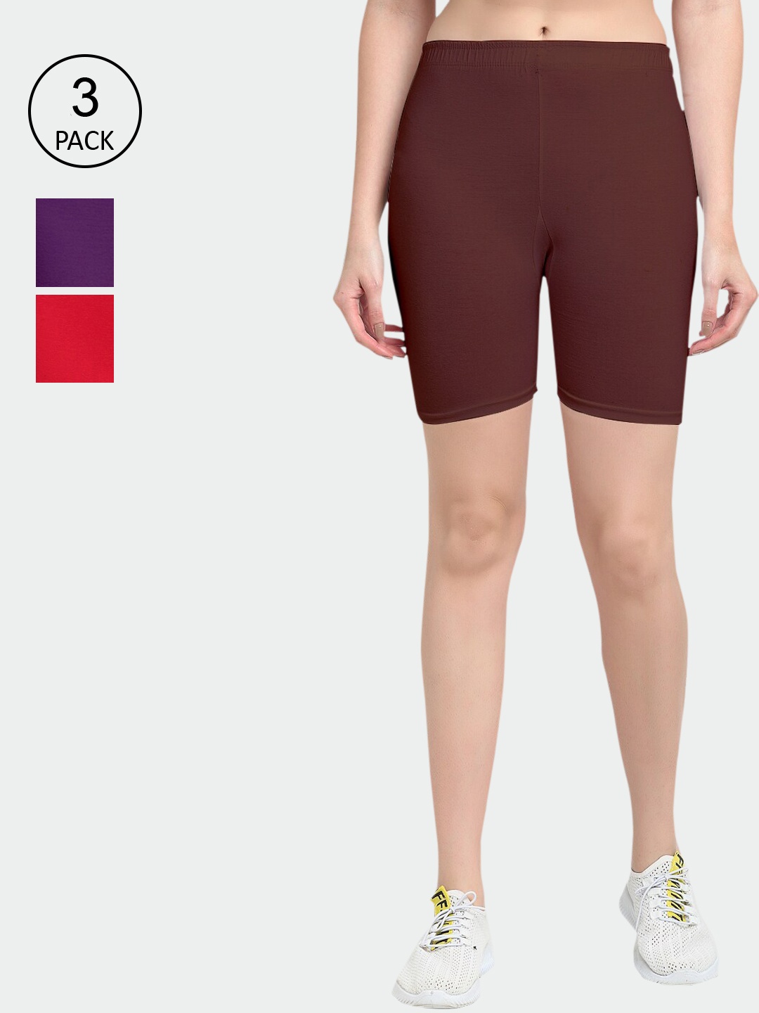 

GRACIT Women Pack of 3 Cycling Sports Shorts, Red