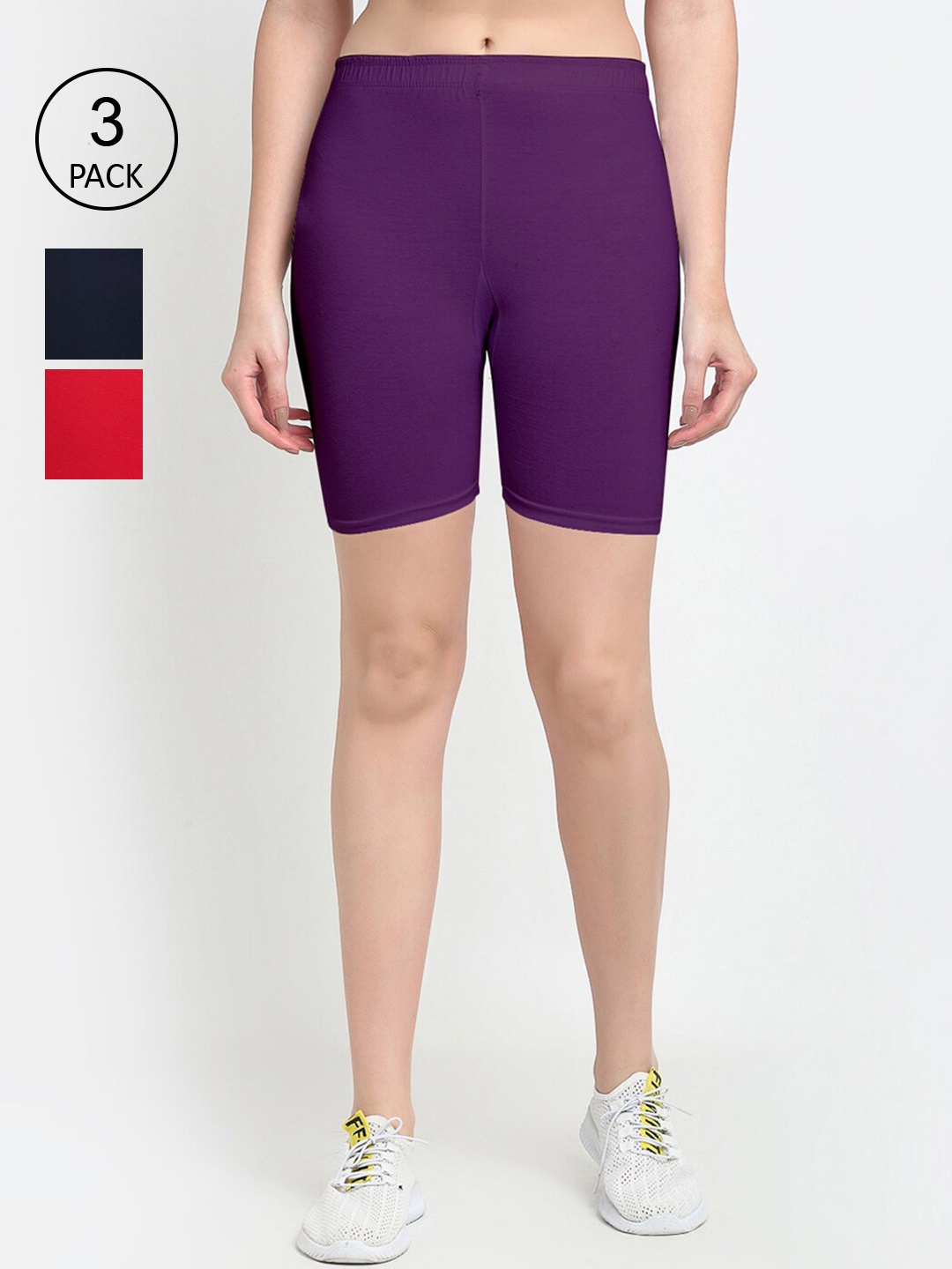 

GRACIT Women Pack Of 3 Cycling Sports Shorts, Red