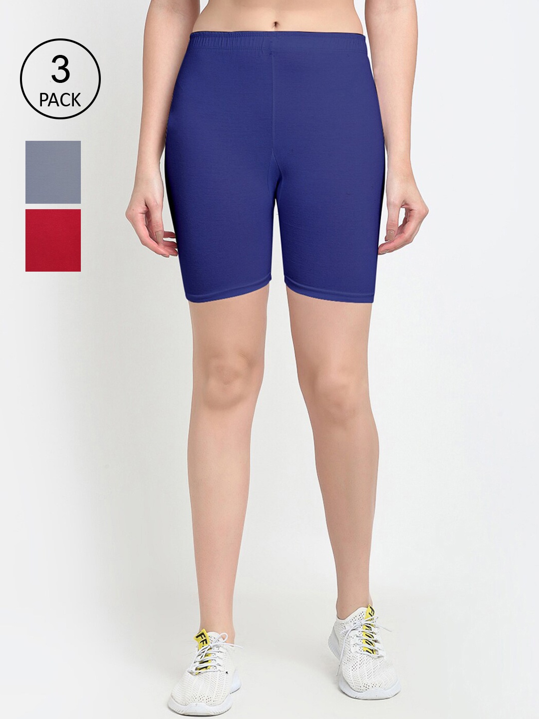 

GRACIT Women Grey Pack Of 3 Cotton Cycling Sports Shorts
