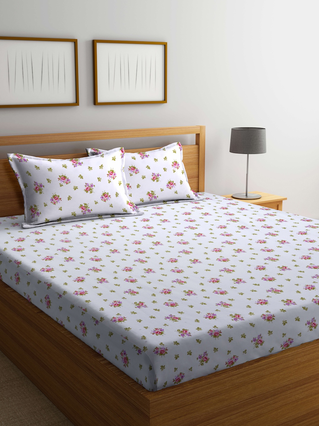 

BOMBAY DYEING Pink & Green Floral Cotton 160 TC Queen Bedsheet with 2 Pillow Covers