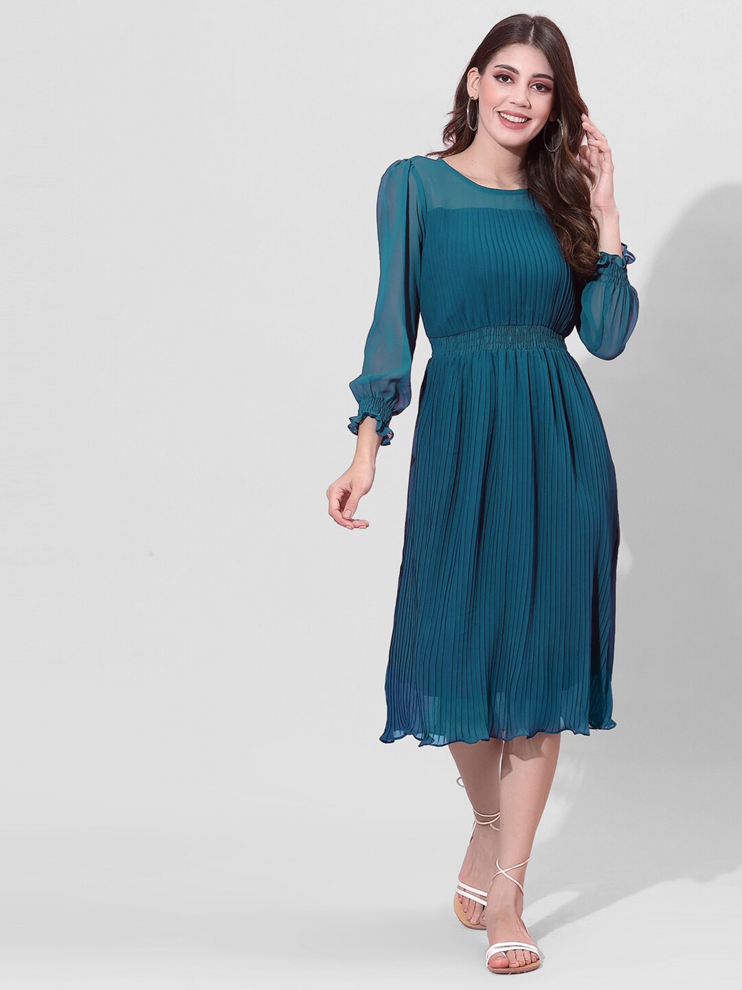 

Selvia Women Teal Georgette Fit & Flare Midi Dress