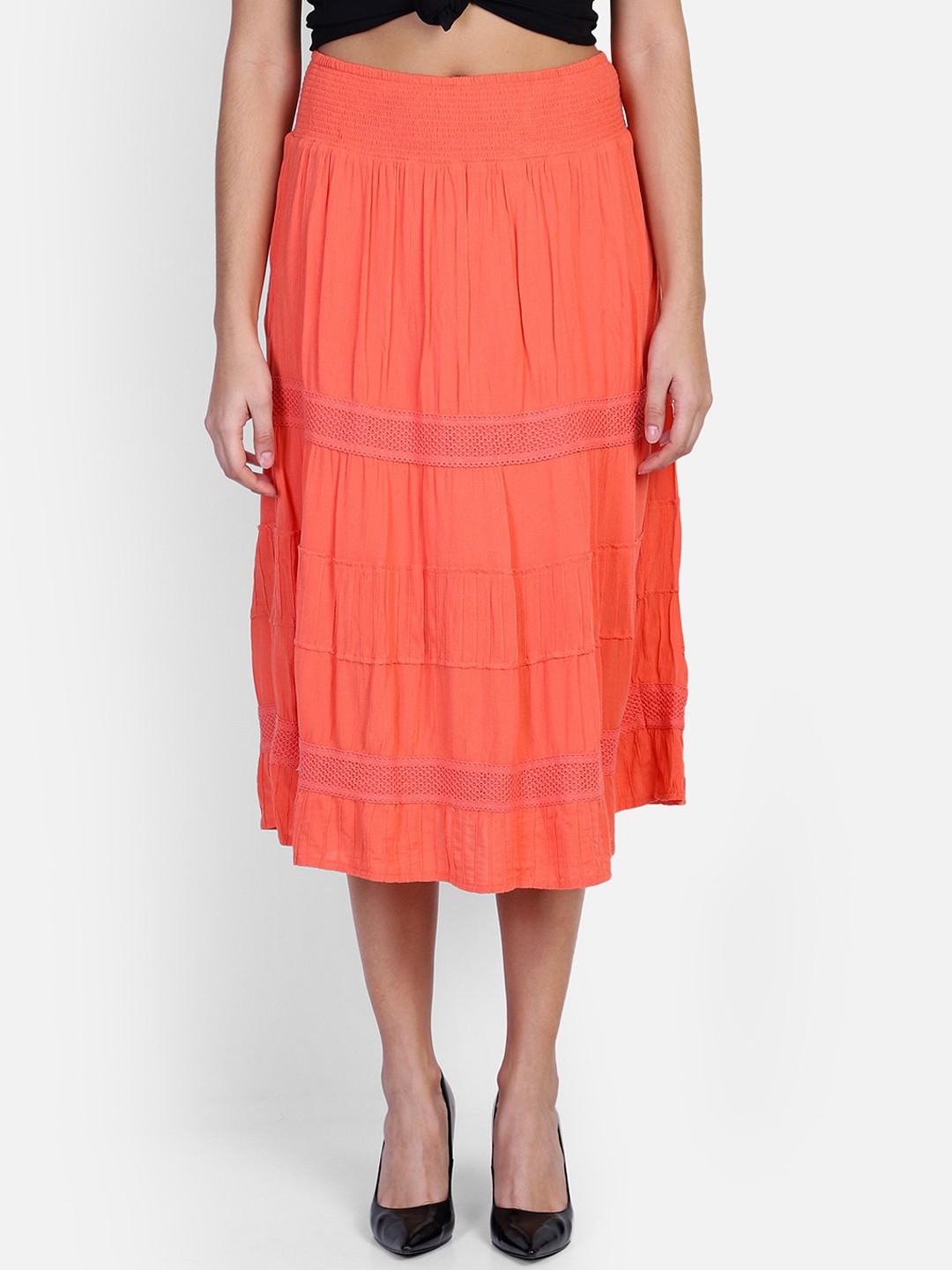 

Aditi Wasan Women Peach Self Design Knee Length A-Line Skirt