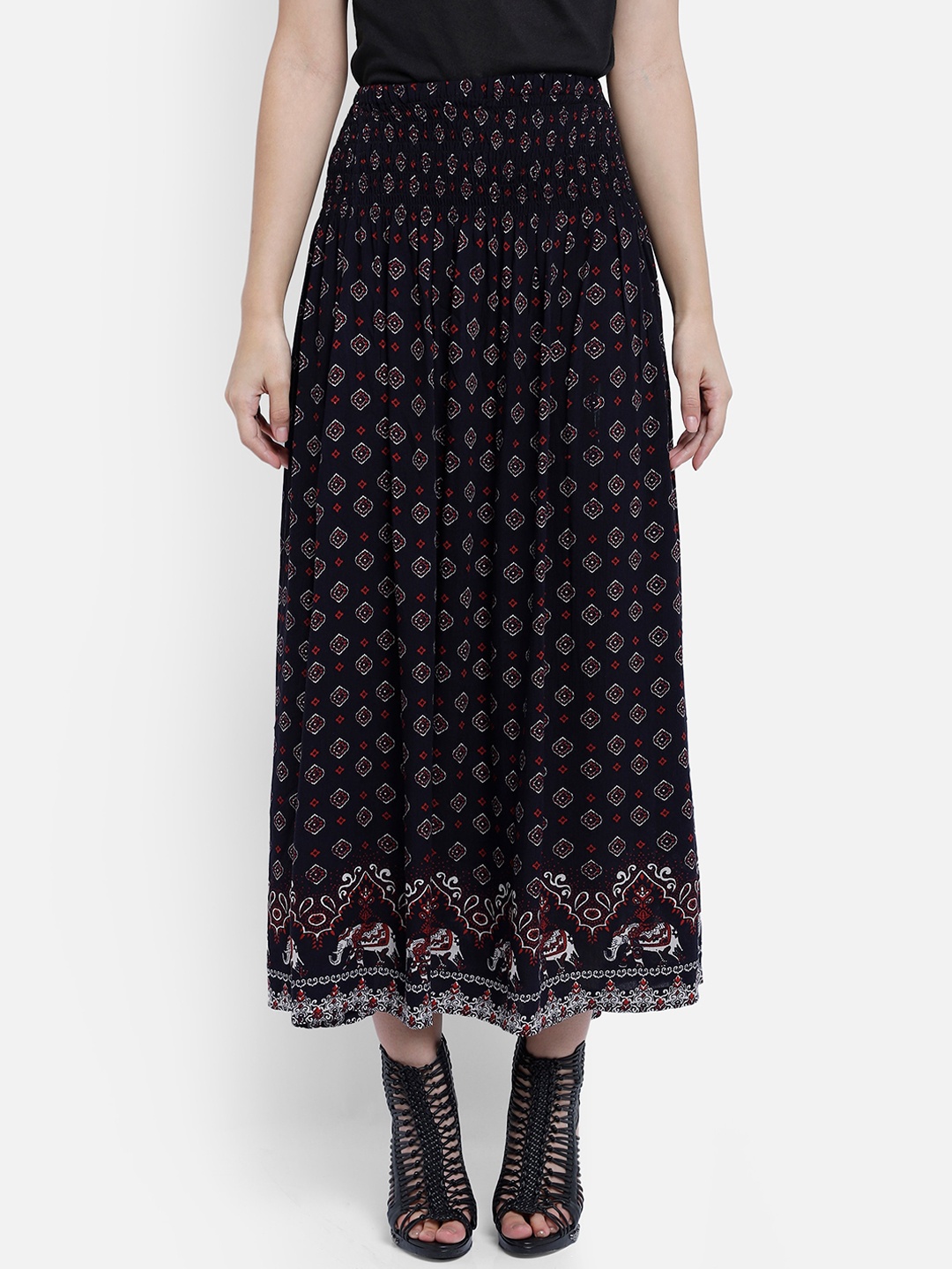 

Aditi Wasan Women Blue Printed Flared Maxi Skirt, Black