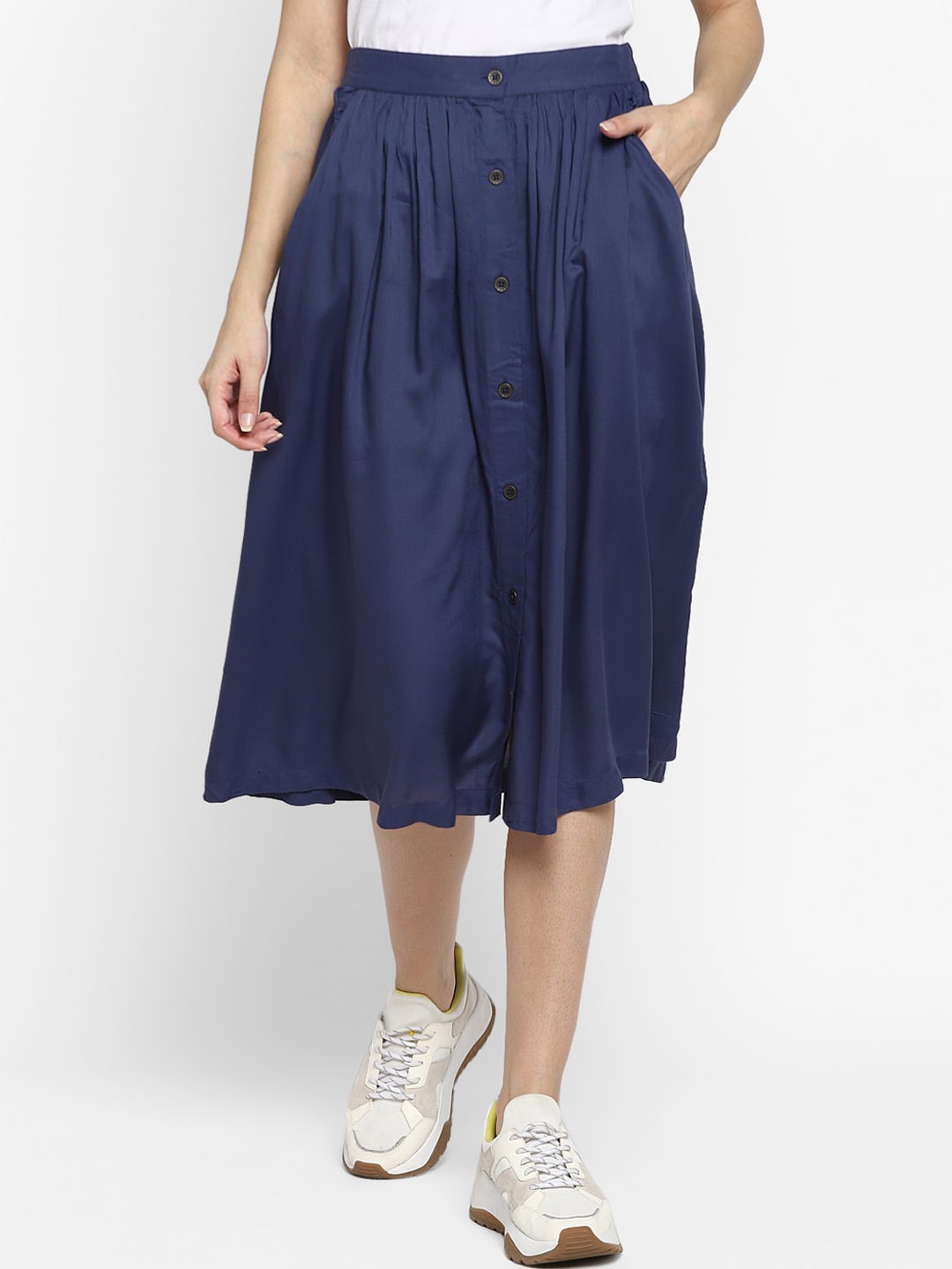 

Aditi Wasan Women Blue Solid Midi Flared Skirts