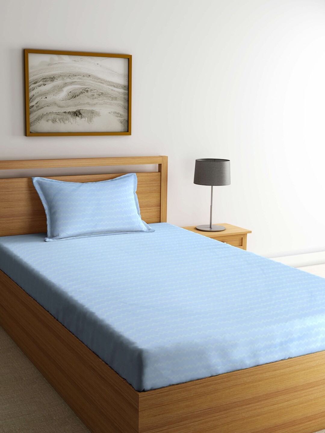 

ROMEE Striped 186 TC Microfiber Single Bedsheet With 1 Pillow Covers, Blue