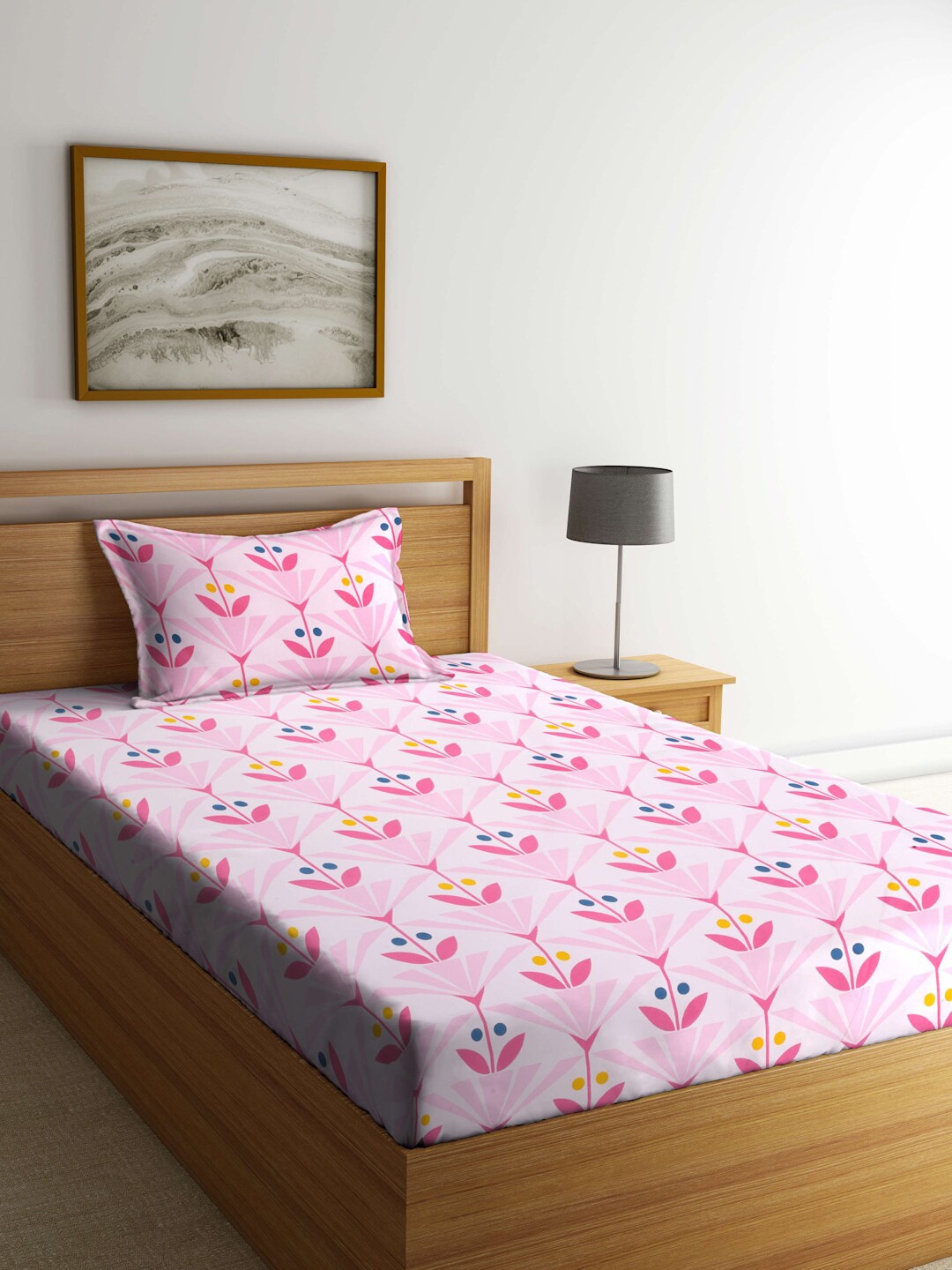 

ROMEE Pink & Blue Floral 210 TC Single Bedsheet with 1 Pillow Covers