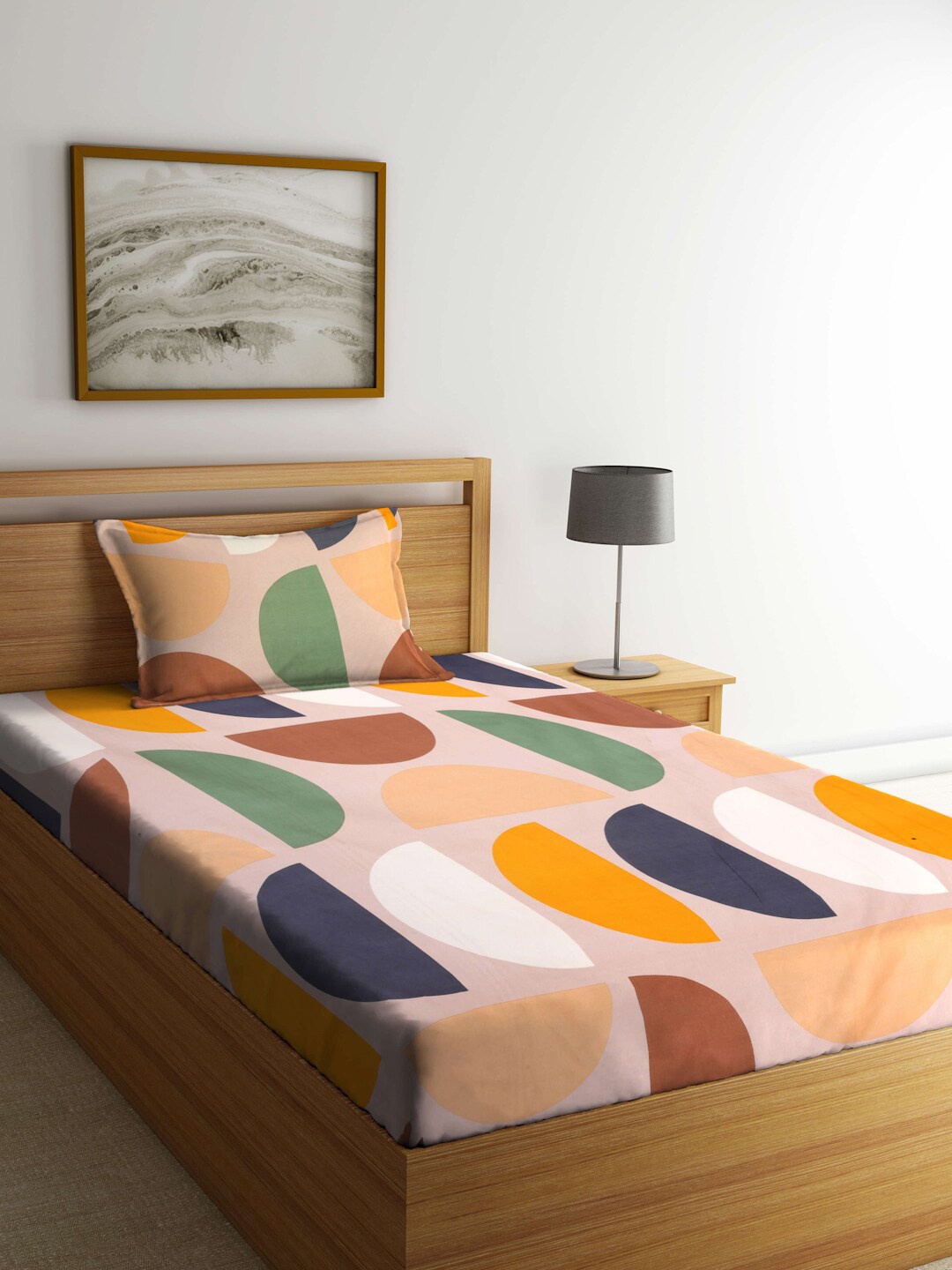 

ROMEE Geometric 186 TC Microfiber Single Bedsheet with 1 Pillow Covers, Beige