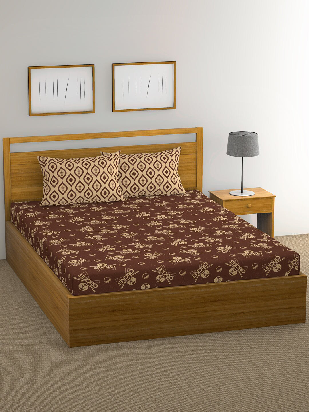 

Athome by Nilkamal Beige & Brown Abstract Queen Bedsheet with 2 Pillow Covers
