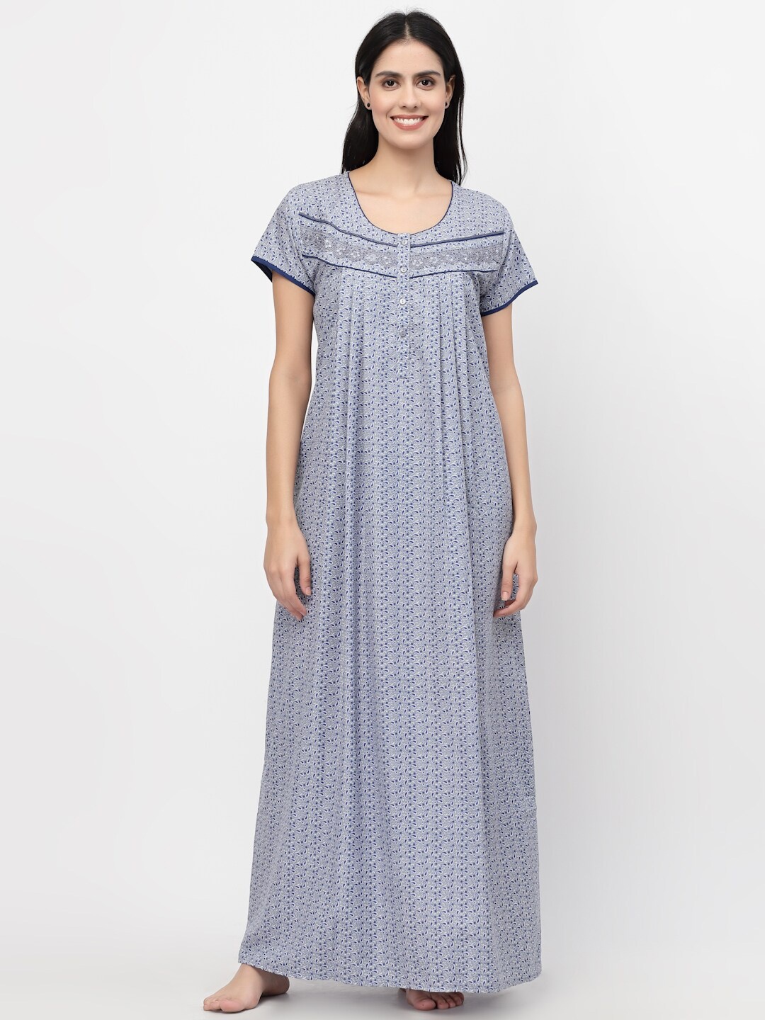 

Sweet Dreams Women Blue Printed Maxi Nightdress