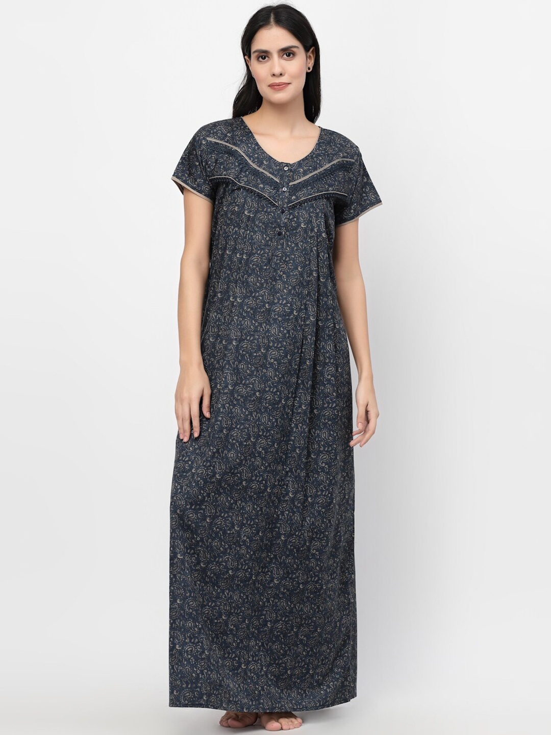 

Sweet Dreams Navy Blue Printed Maxi Nightdress