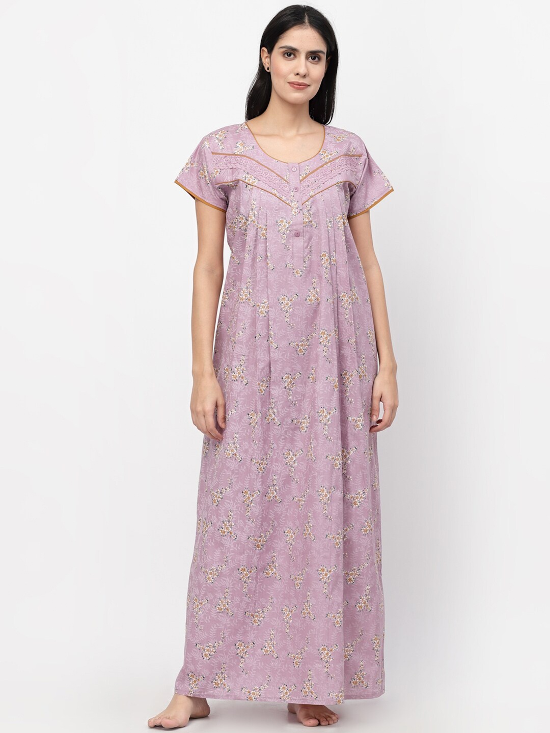 

Sweet Dreams Purple Printed Maxi Pure Cotton Nightdress