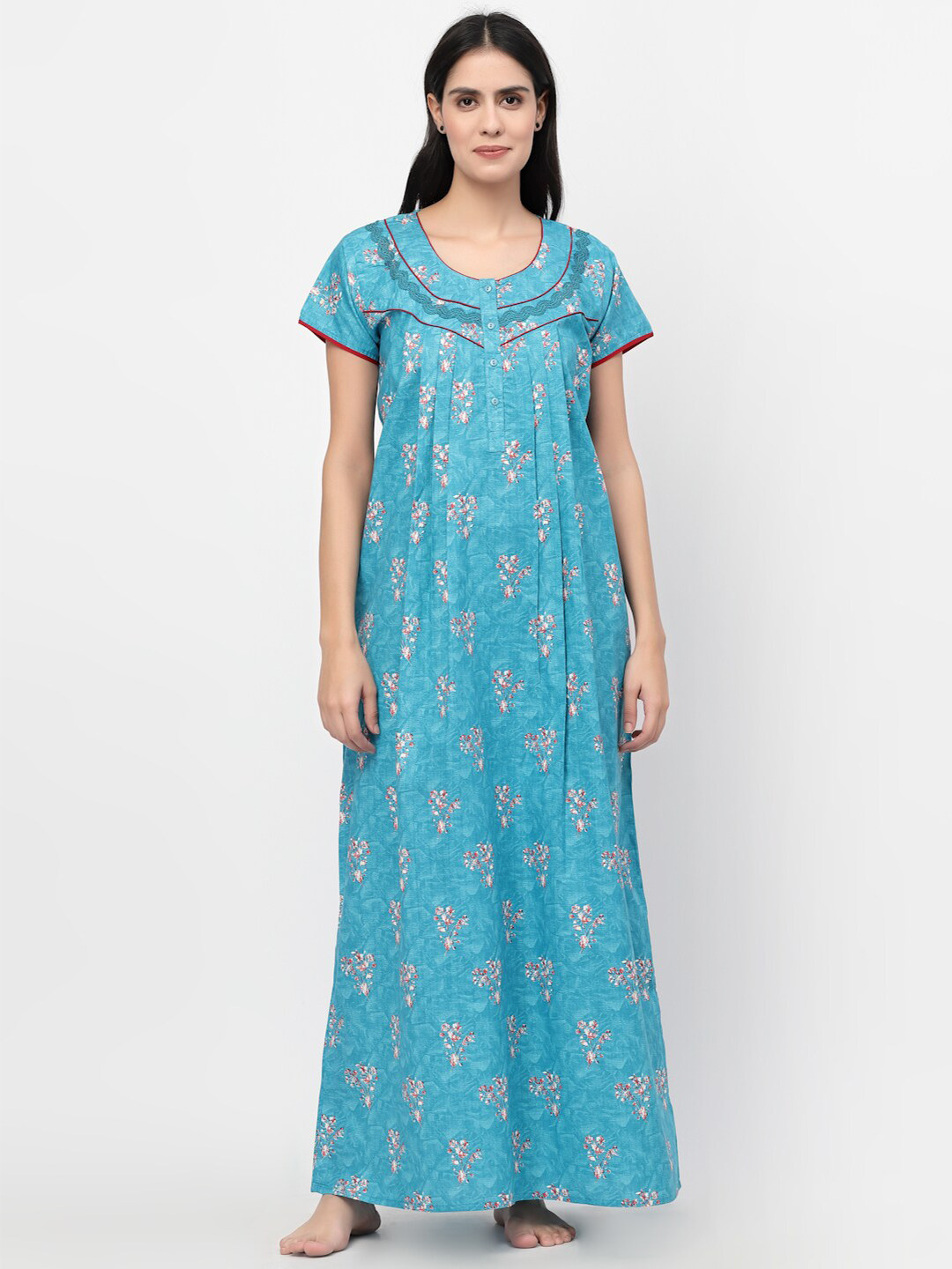 

Sweet Dreams Blue Printed Pure Cotton Maxi Nightdress