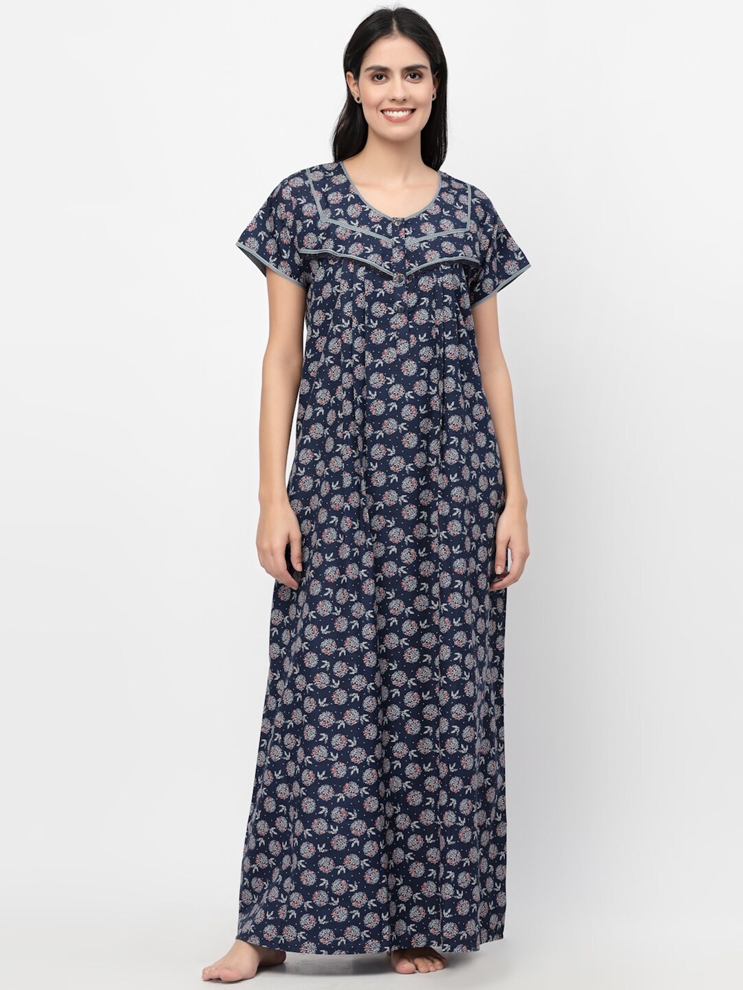 

Sweet Dreams Women Navy Blue Printed Maxi Nightdress