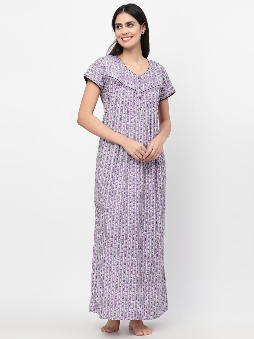 

Sweet Dreams Purple Printed Pure Cotton Maxi Nightdress