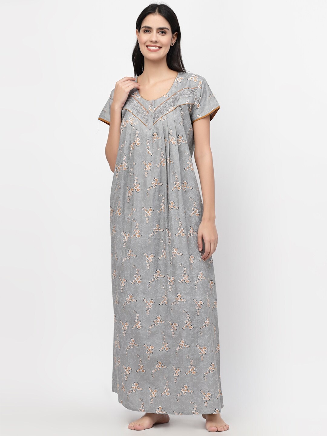 

Sweet Dreams Grey Printed Cotton Maxi Nightdress
