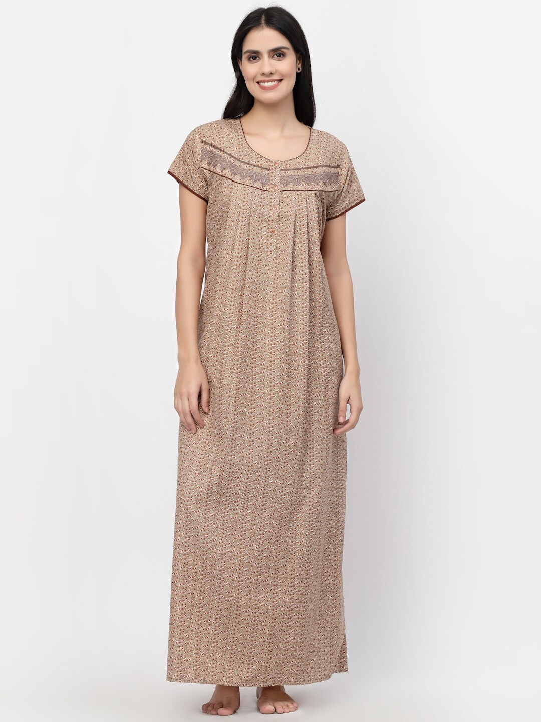 

Sweet Dreams Women Brown Printed Maxi Nightdress