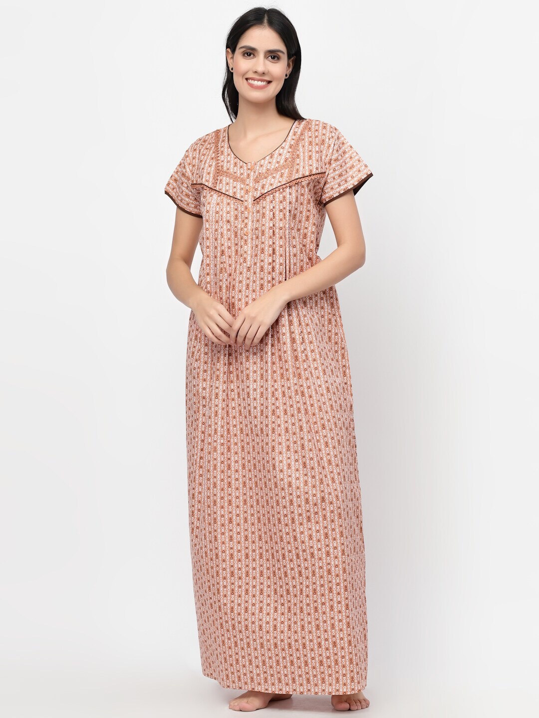 

Sweet Dreams Brown Printed Pure Cotton Maxi Nightdress