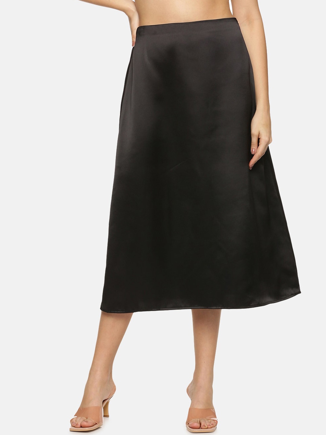 

ISU Women Black Solid Polyester A-Line Midi Skirt