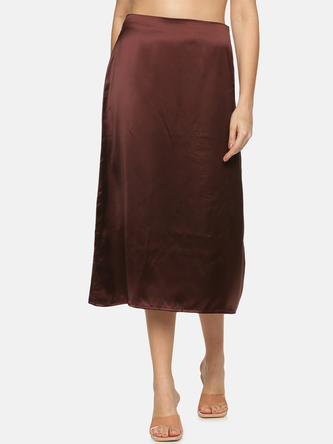 

ISU Women Brown Solid Straight Midi Skirt