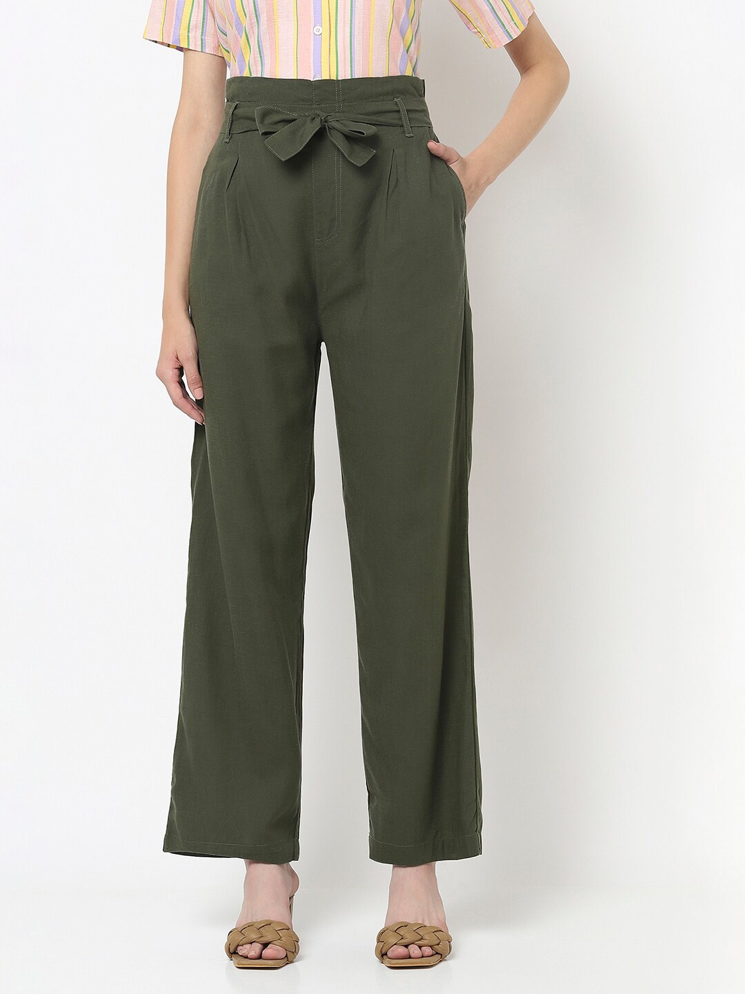 

Crimsoune Club Women Olive Green Flared Palazzo