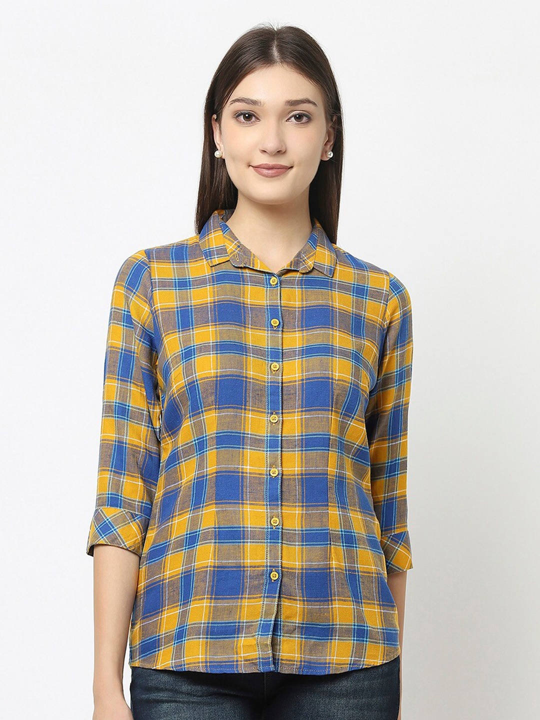 

Crimsoune Club Women Slim Fit Buffalo Checks Checked Casual Shirt, Mustard