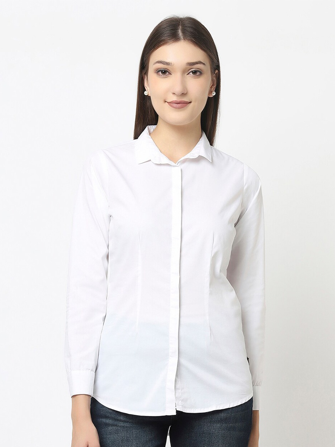 

Crimsoune Club Women White Slim Fit Solid Casual Shirt