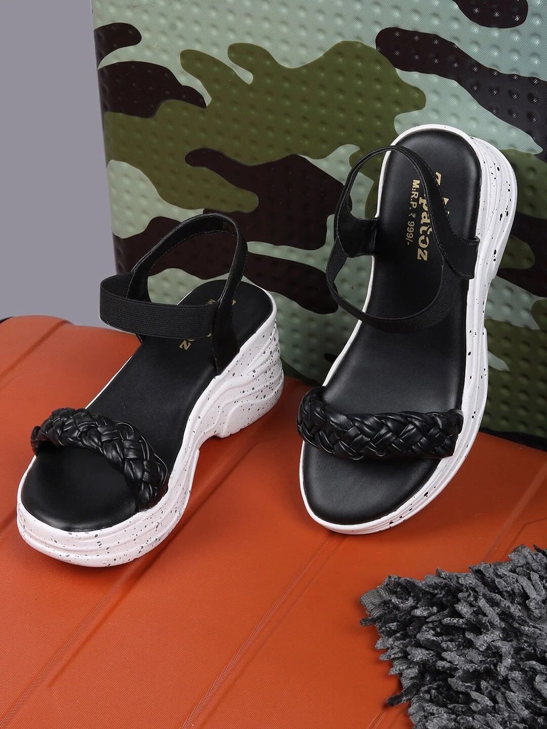 

ZAPATOZ Women Black & White PU Wedge Sandals