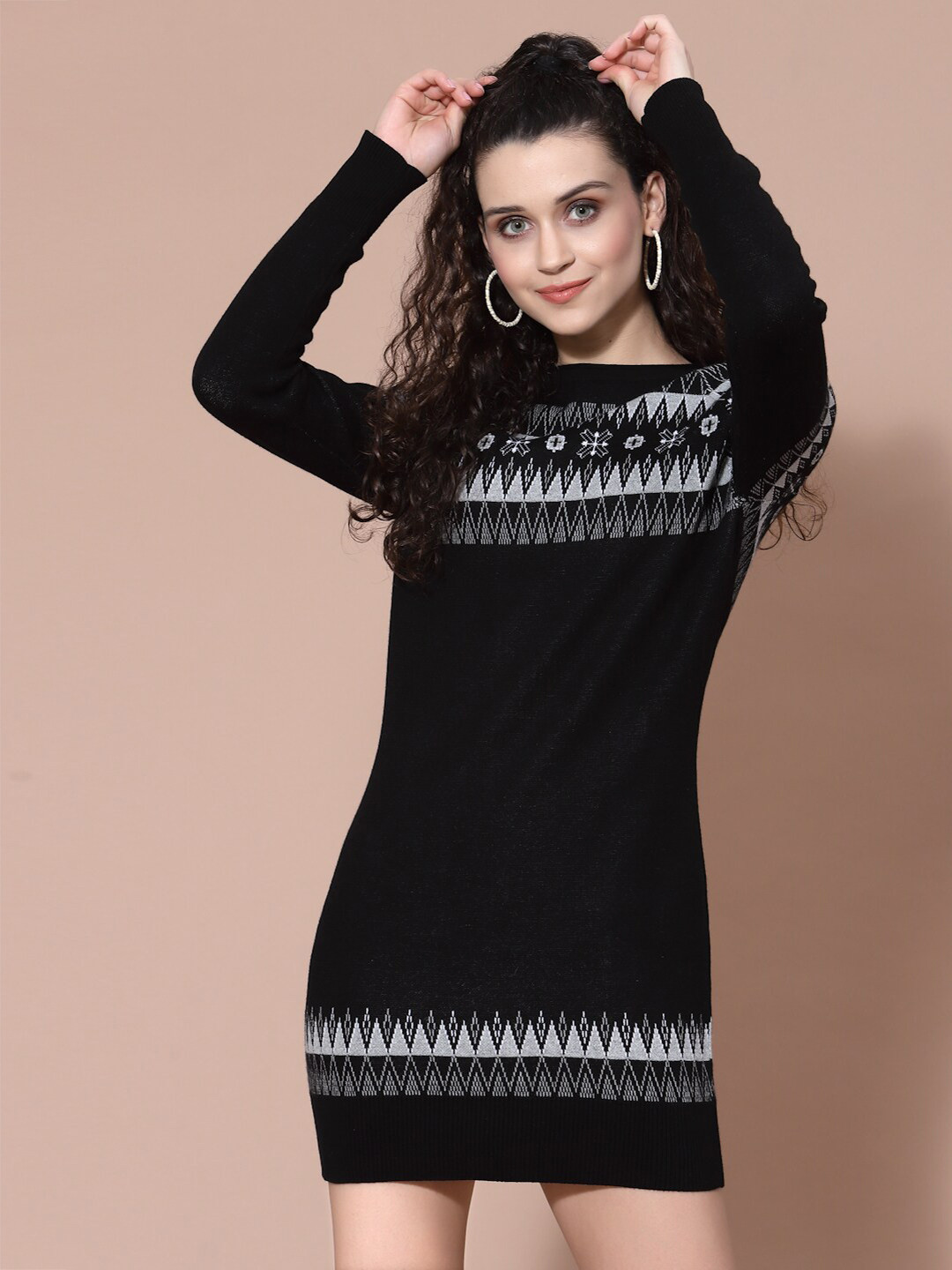 

Wool Trees Women Knitted Woolen Sweater Dress, Black