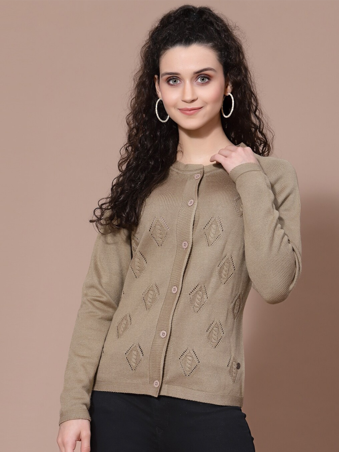 

Wool Trees Women Camel Brown Cable Knit Cardigan