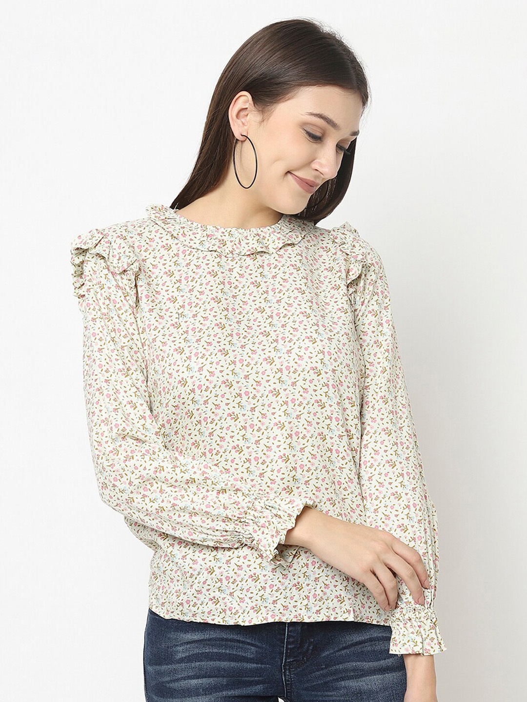 

Crimsoune Club Off White Floral Print Blouson Top