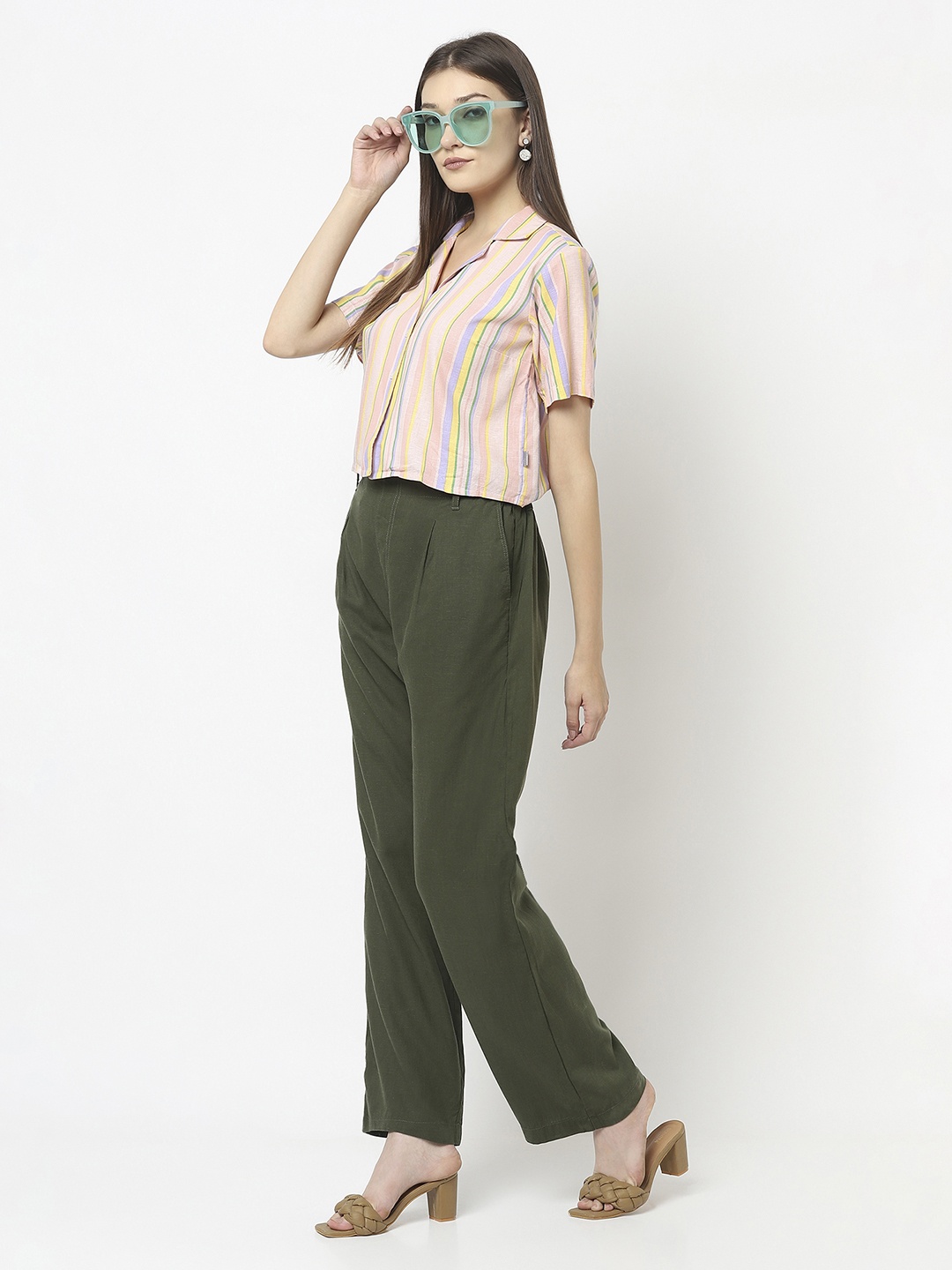 

Crimsoune Club Women Striped Shirt Style Top, Pink
