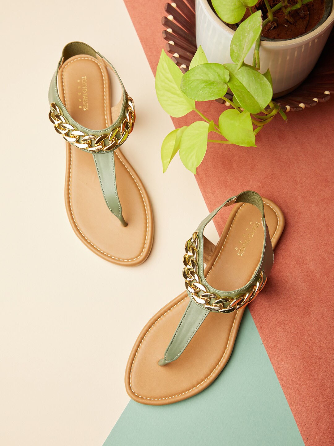 

Tokyo Talkies Women Olive Green T-Strap Flats