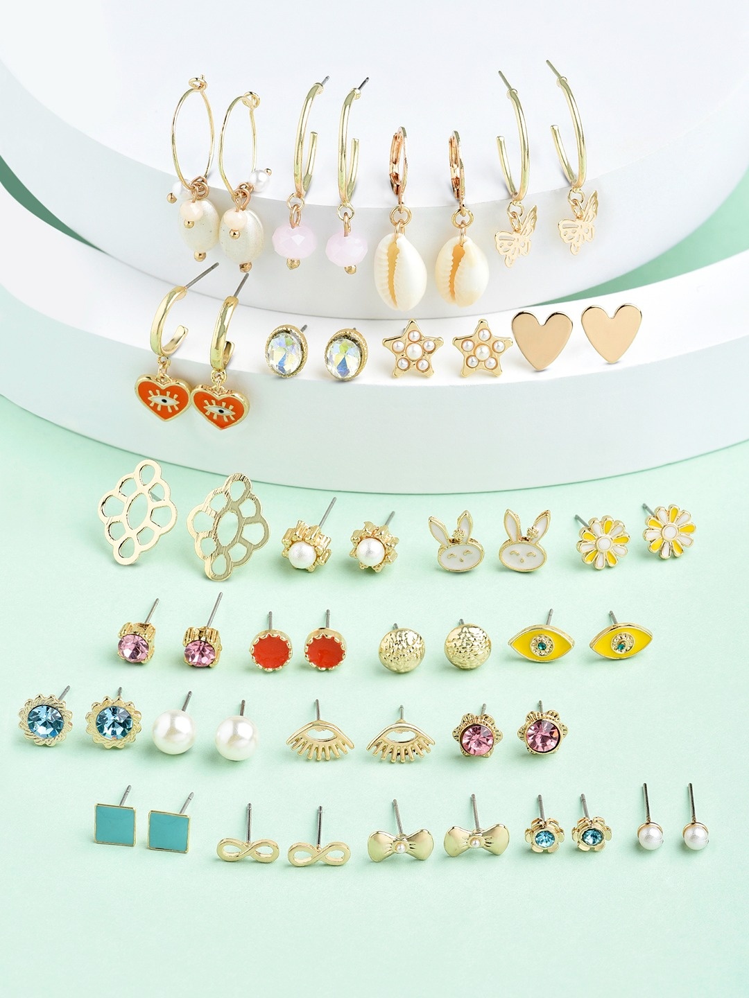 

Zaveri Pearls Set Of 25 Contemporary Studs Earrings, Multi