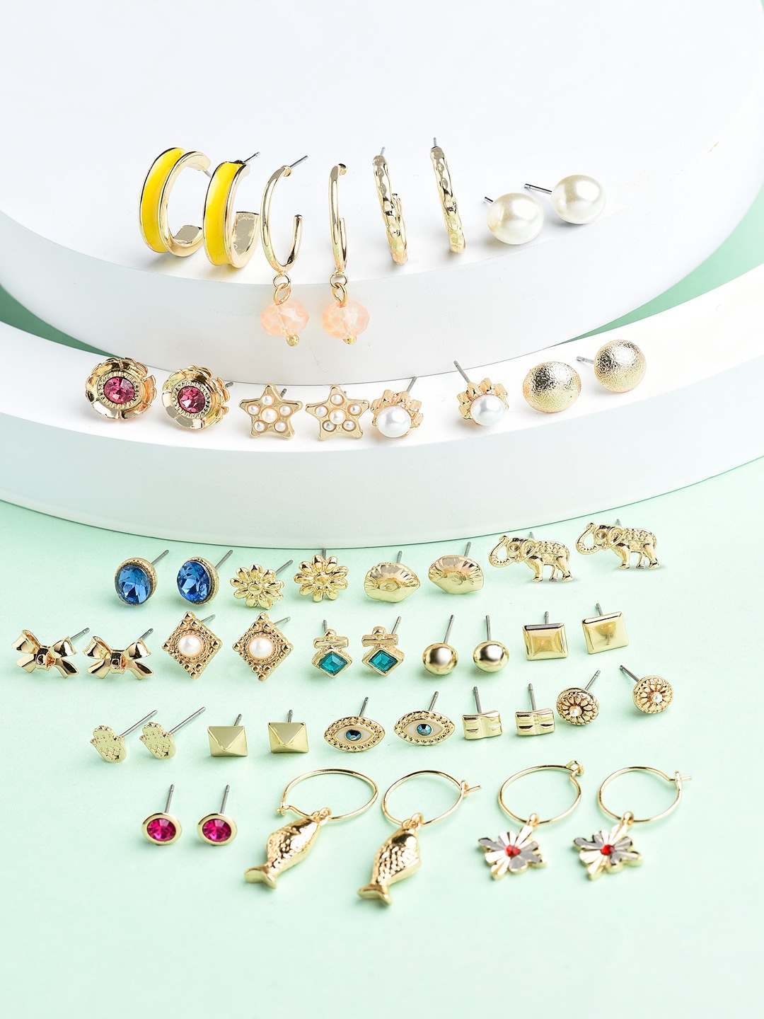 

Zaveri Pearls Woman Set of 25 Multicoloured Contemporary Studs Earrings, Multi