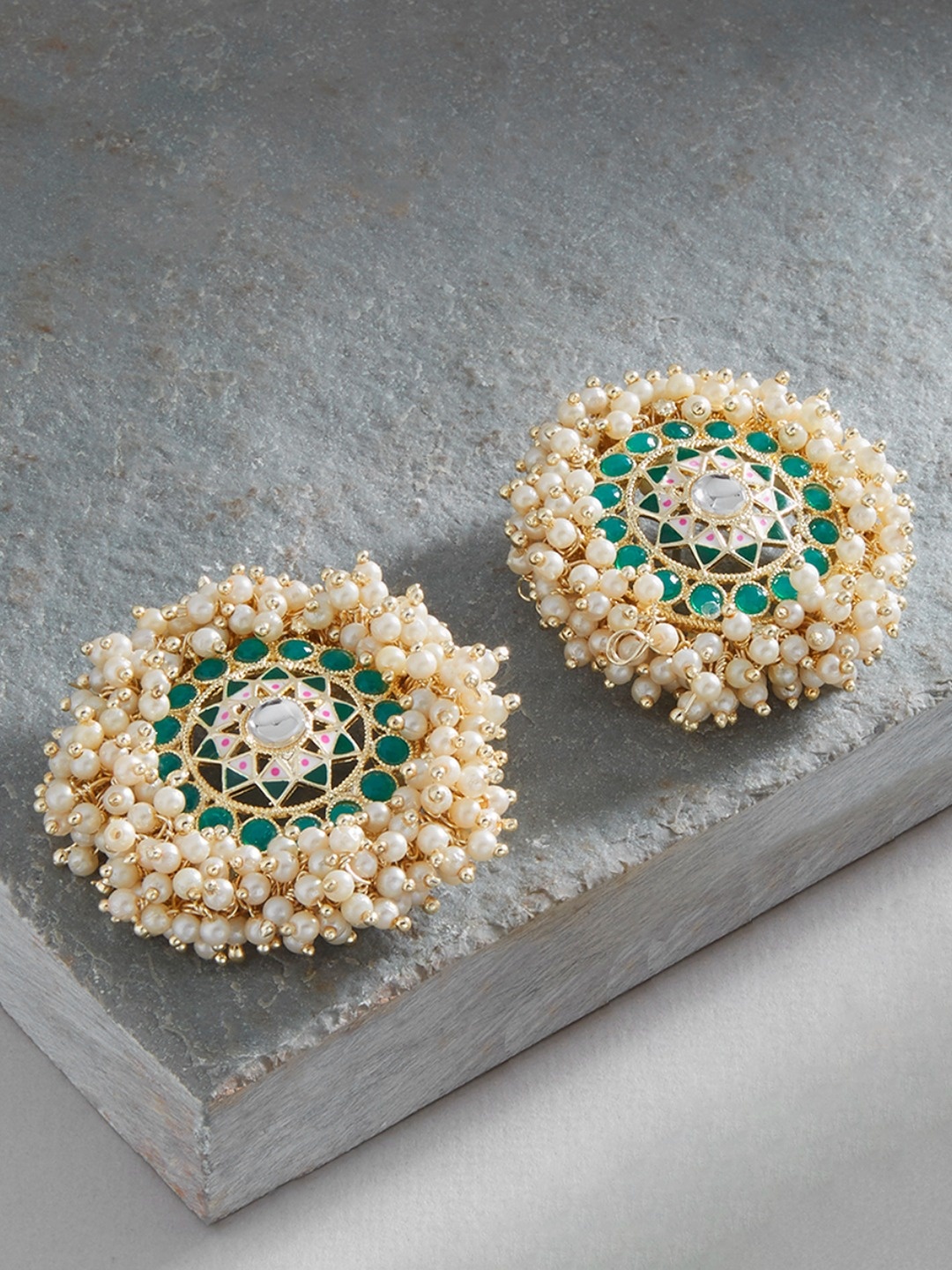 

Zaveri Pearls Woman Contemporary Cluster Pearl Studs Earrings, Green