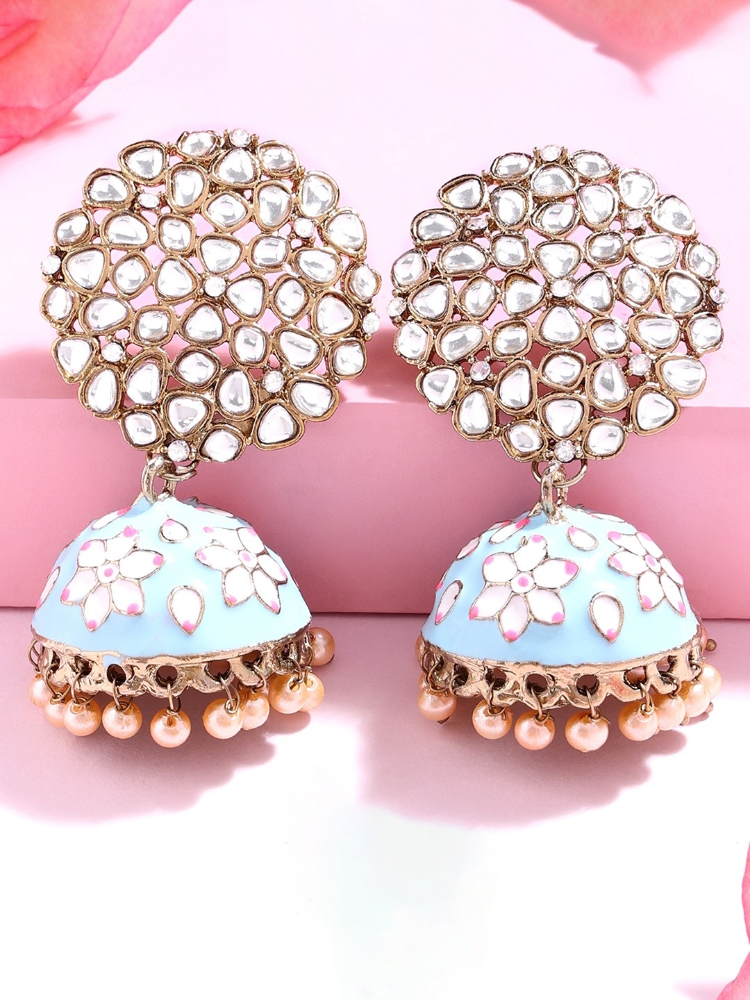 

Zaveri Pearls Turquoise Blue Gold-Plated Contemporary Jhumkas Earrings