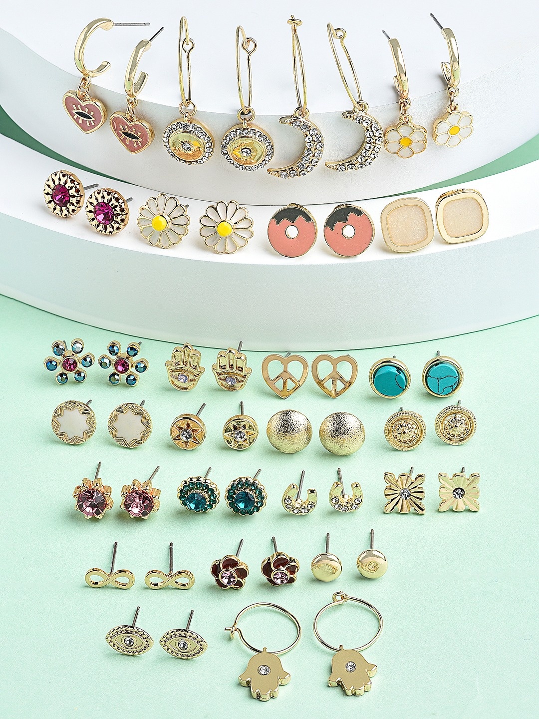 

Zaveri Pearls Multicoloured Set of 25 Contemporary Stud Earrings, Multi